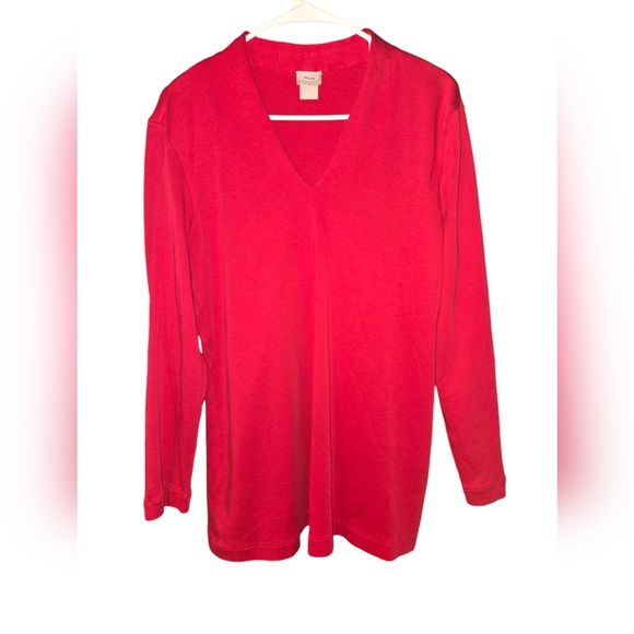 Chico's Red V-neckline Longsleeve Top, Size 1 (us medium), pima cotton - Picture 1 of 9